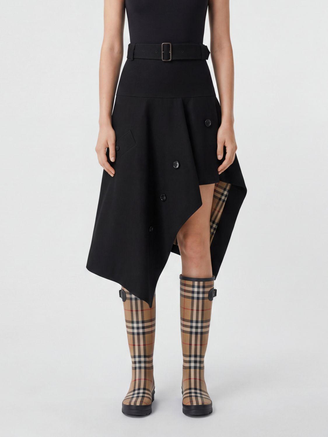 High-Waisted Asymmetrical Midi Skirt in Cotton with Belt Loops