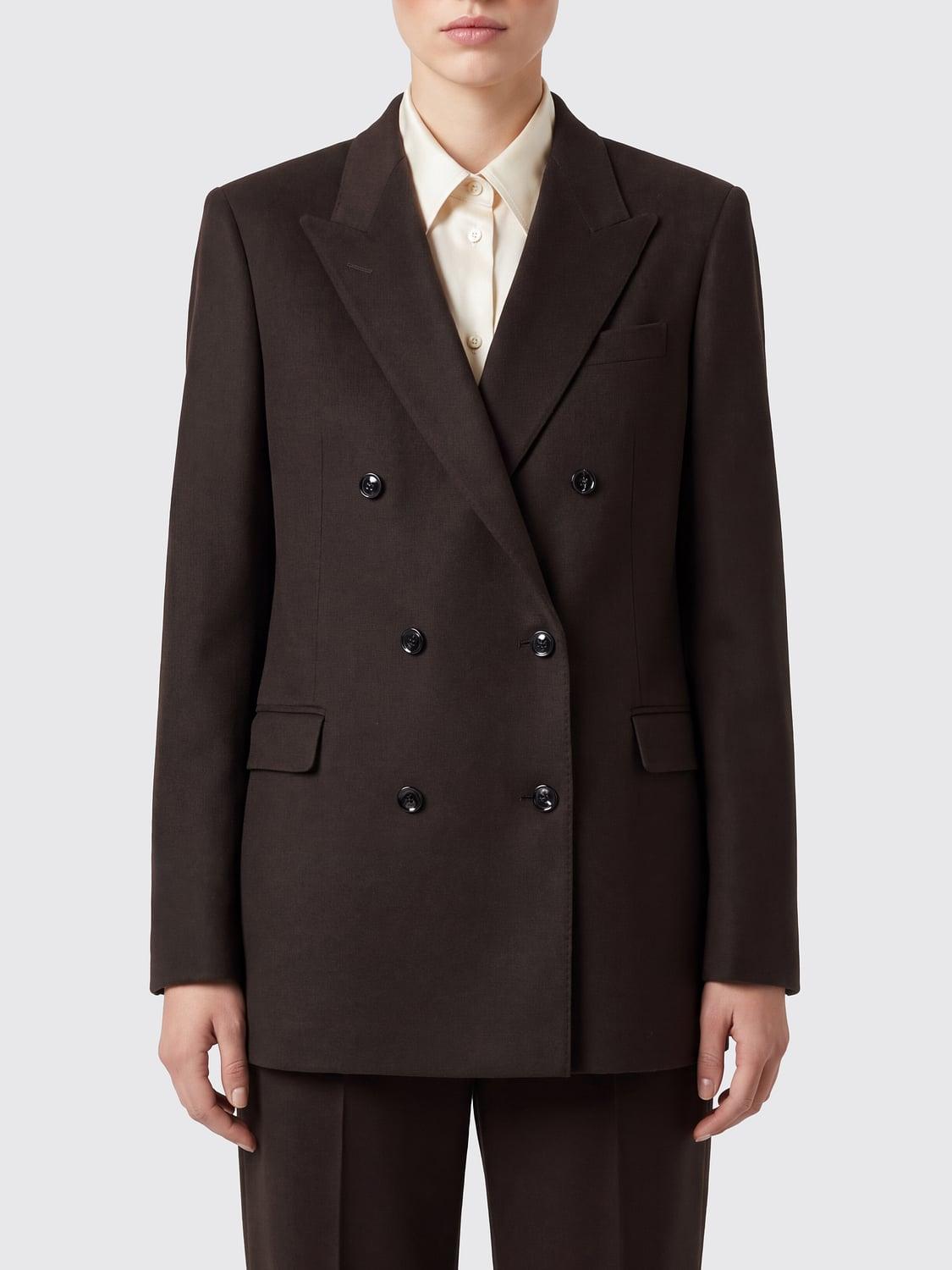 Double-Breasted Blazer in Pure Brown Cashmere with Peak Lapels