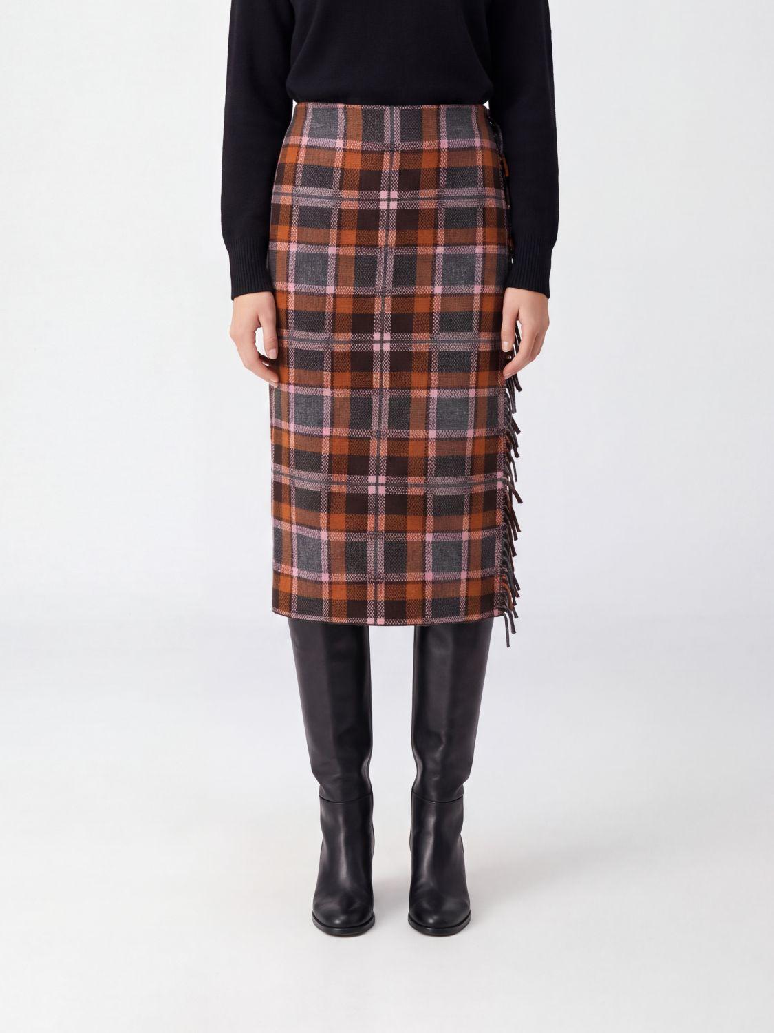 Fringed Wool and Cashmere Midi Wrap Skirt