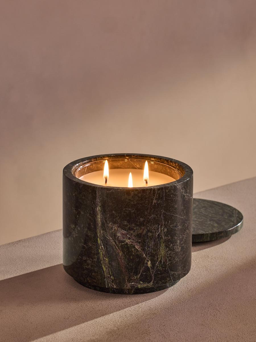 Leather & Oud Candle, Forest Green Marble