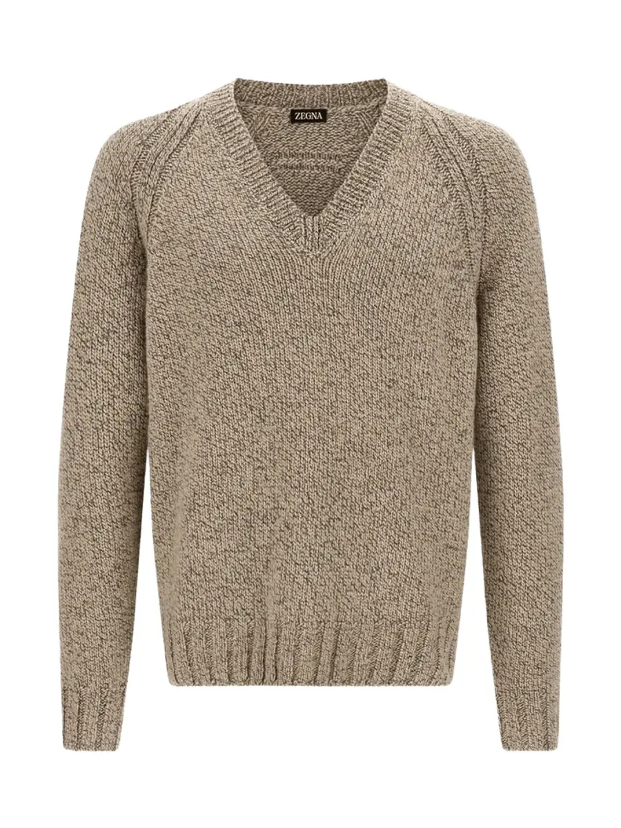 Cashmere-blend V-neck Sweater in Beige