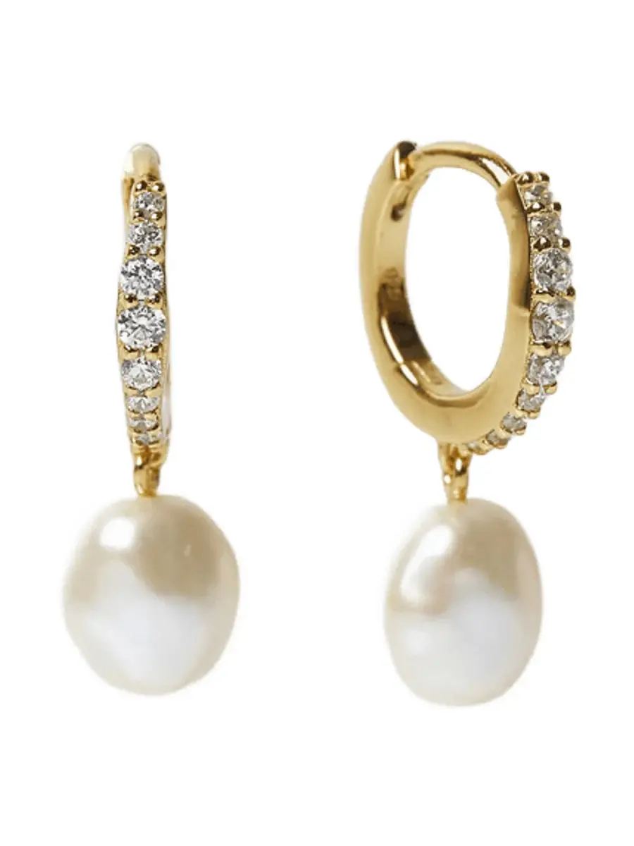 Garden Party Pave Pearl Drop Hoops