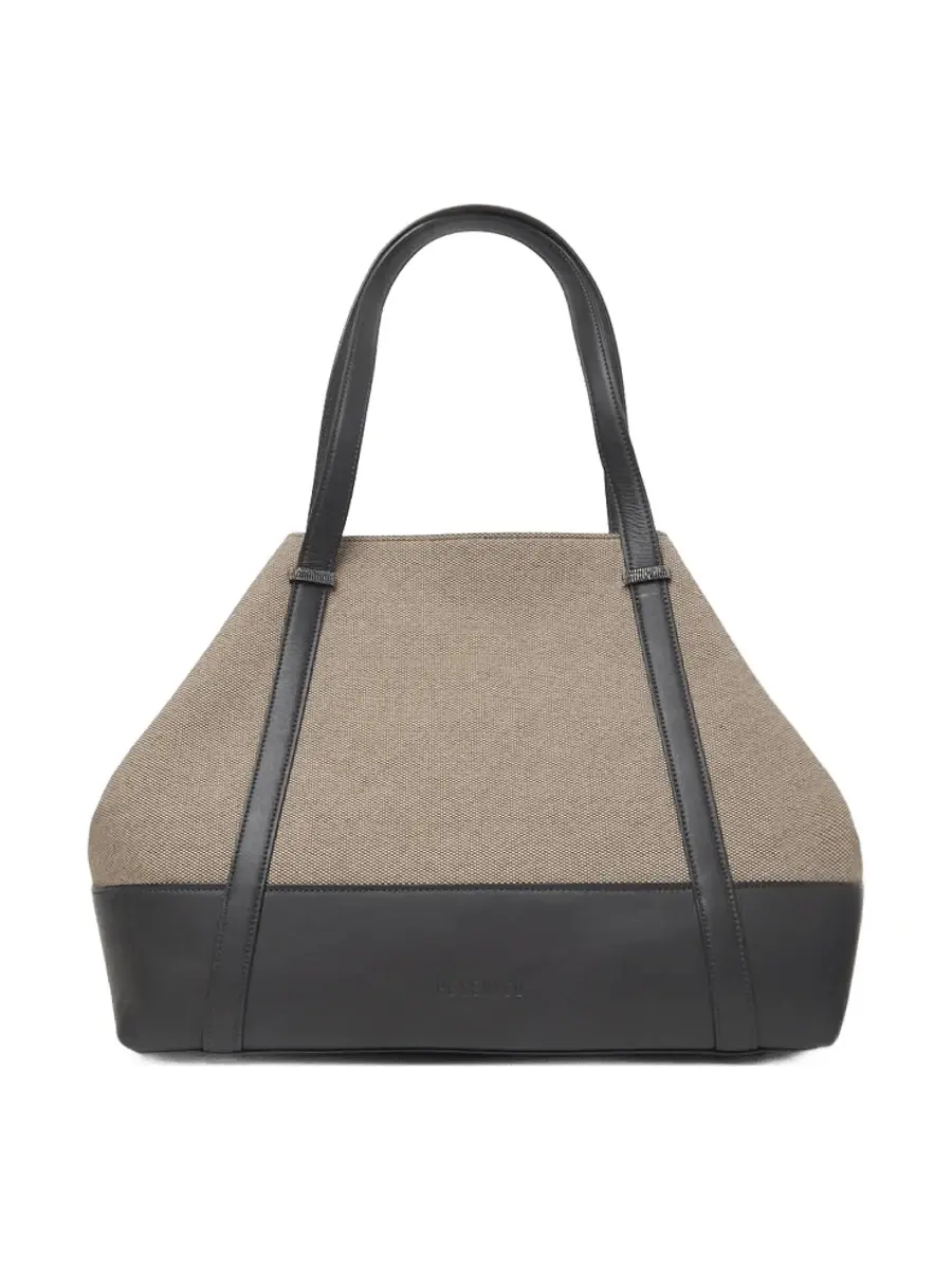 Two-Tone Canvas and Leather Tote Bag