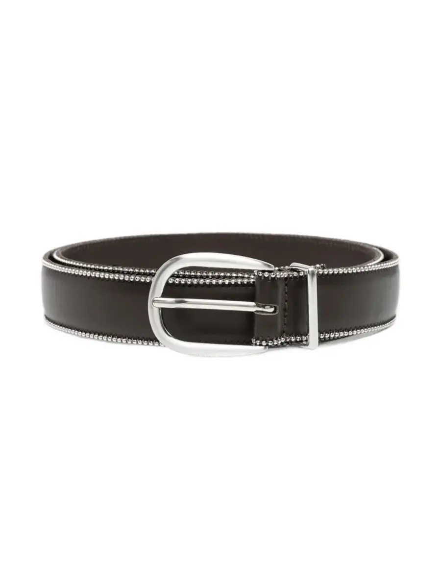 Bead-Trim Leather Belt