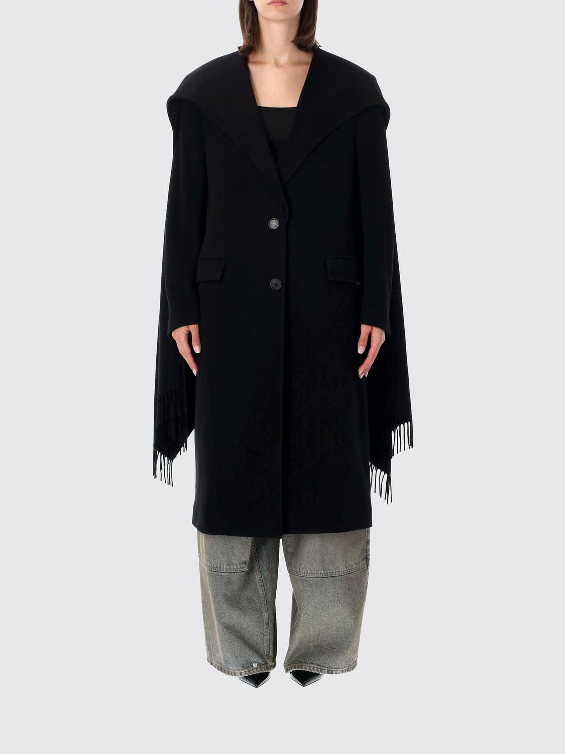 Long Single-Breasted Wool and Cashmere Coat with Fringes and Shawl Collar