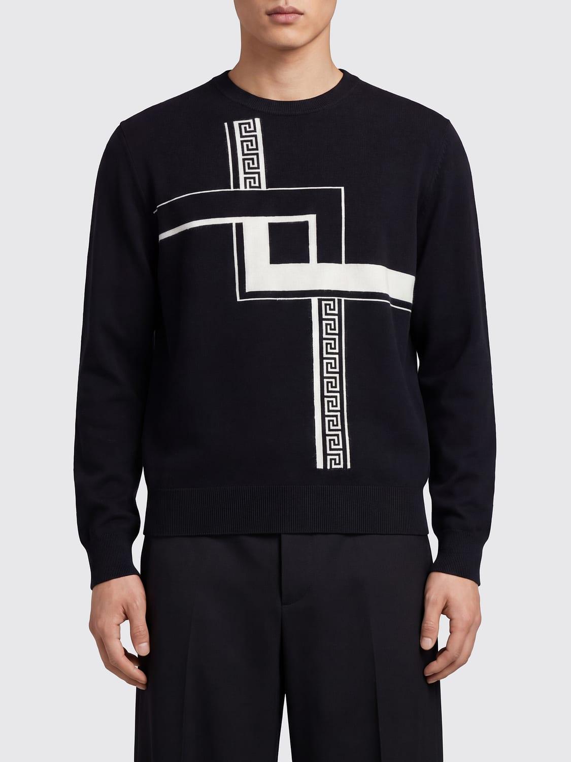 Greca Pattern Cashmere Crewneck Jumper with Contrast Detail