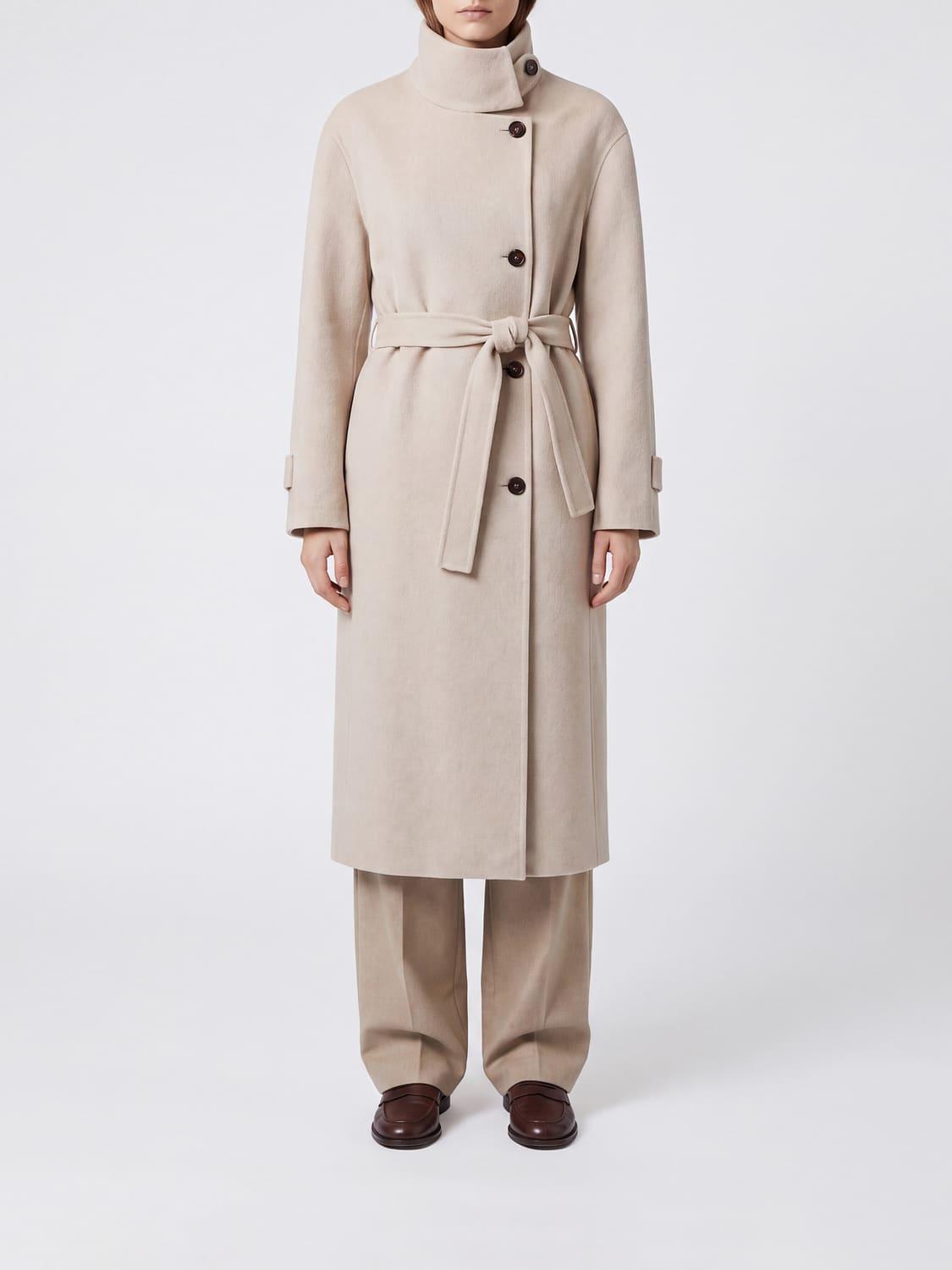 Double-Breasted 100% Cashmere Coat with a Waist Belt