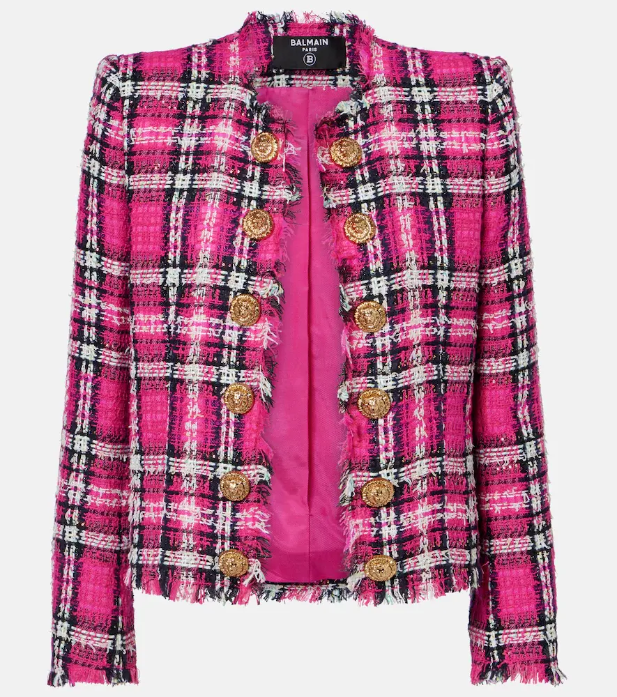 Balmain Checked cotton and wool-blend tweed jacket